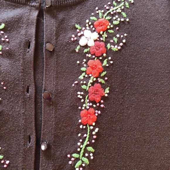 New York & Co Brown Embroidered Cardigan Size Large - Picture 3 of 8